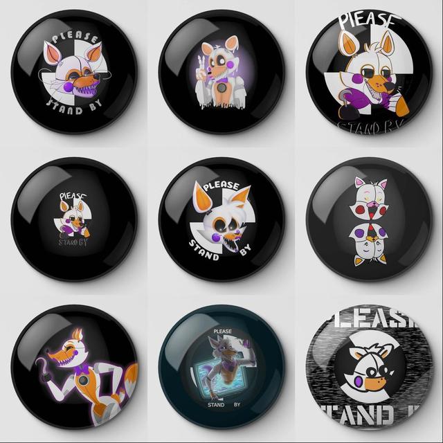 Lolbit por favor ficar paz à espera macio botão pino personalizável amante  presente dos desenhos animados